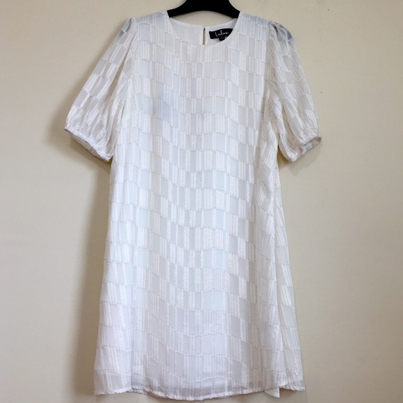 Lulus Check Up On It White and Gold Short Sleeve Mini Shift Dress - Picture 3 of 16